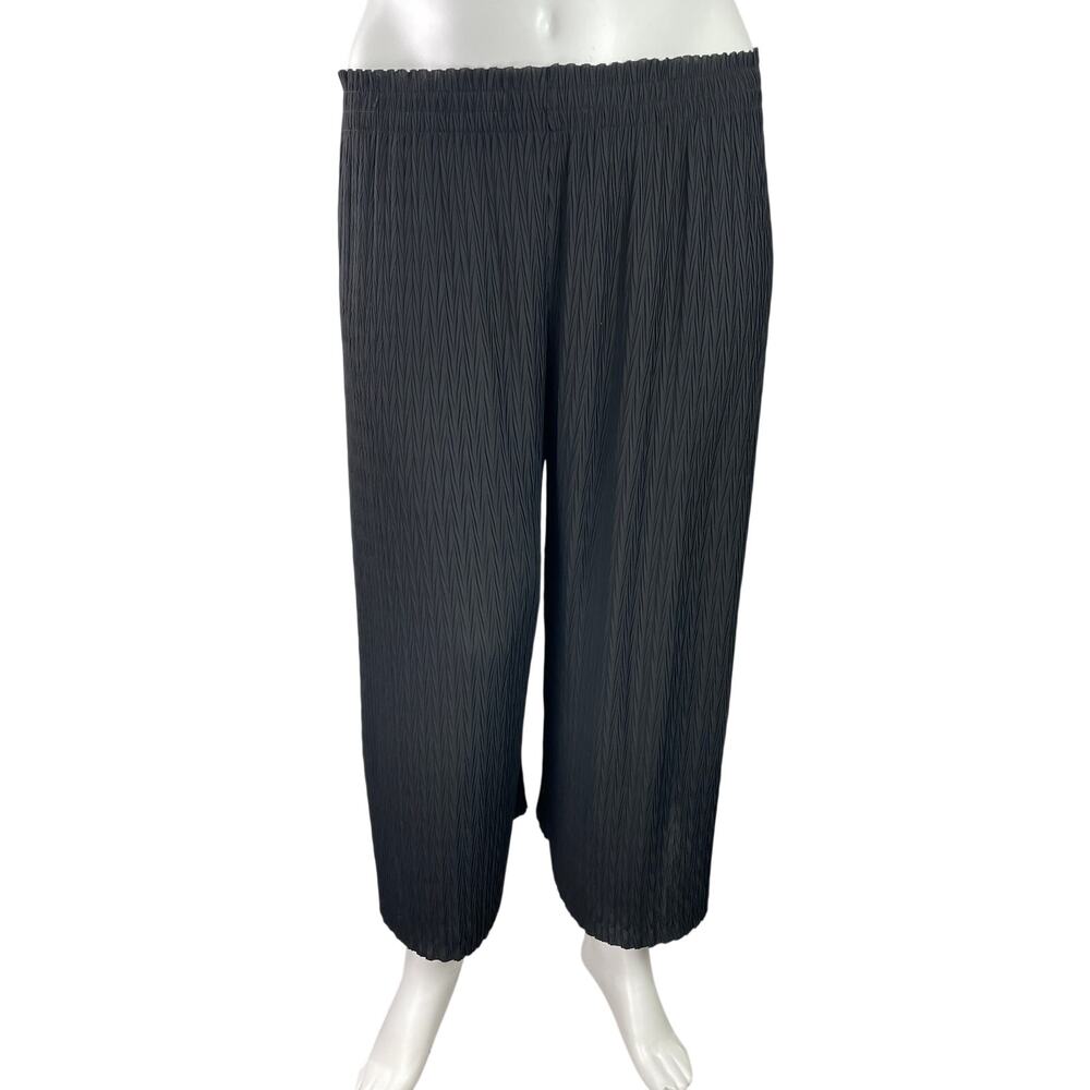 Zara Women's Black High Rise Relaxed Cropped Crinkle Wide Leg Trouser Pants XL